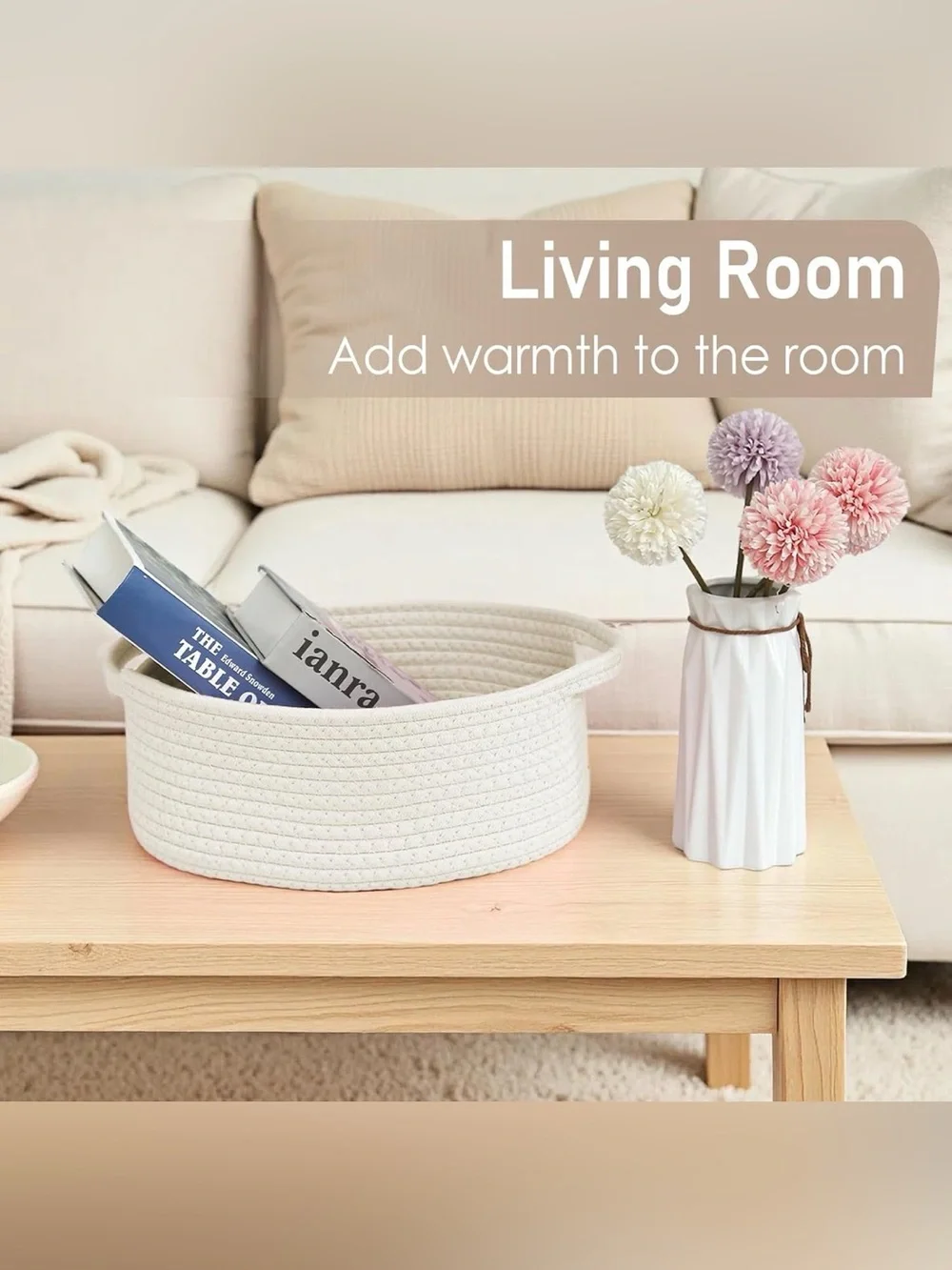 Neutral Woven Cotton Rope Storage Basket - Cream
